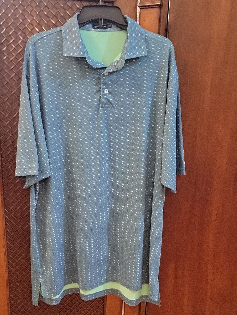 Southern Marsh | Flyline Performance Polo Blue with Fish Print - Mens Size 2X